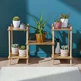3 Katlı Ahşap &Ccedil;i&ccedil;eklik Rafı, Dekoratif Saksı Standı, &Ccedil;i&ccedil;eklik, &Ccedil;i&ccedil;ek Sehpası, &Ccedil;i&ccedil;ek Rafı, 92x52x29 cm, &Ccedil;ok Ama&ccedil;lı Bitki Organ
