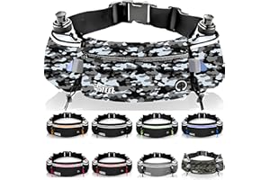 STEEL Cinturón para Correr, Bolsa Banana Cinturón Deportivo para Correr con portabotellas Suave Bolsillo Impermeable Hombres Mujeres para Smartphone iPhone Samsung Galaxy, Cómodo (MILITAR EN BLANCO Y NEGRO)