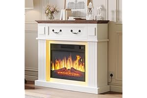 YITAHOME Electric Fireplace, White Electric Fire and Surround Fireplace Suite 38" with Programmable 7Day Remote Control Free Standing Modern Realistic LED Flame with Timer and 16 Color LED Light Strip