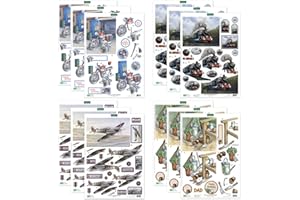 Katy Sue Hobbies - Planes, Trains, Automobiles, & Gardening 3D Die-Cut Decoupage Set for Card Making Supplies. Contains 12 Sheets of 3D Die-Cut Decoupage for Card Making and Paper Crafting