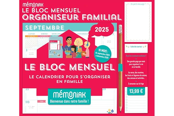 Le Bloc mensuel organiseur familial Mémoniak, calendrier (sept. 2024 - déc. 2025)
