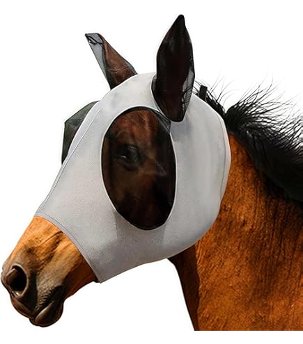 Maschera Antimosche Per Cavalli Adiwo - Rete Morbida Con Paraorecchie E Protezione UV, Grigio - Foto 8