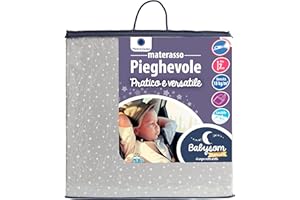 Babysom - Materasso Lettino da Viaggio per neonato - 60x120cm | da Campeggio per Bambino | Altezza 7cm | Pieghevole | Sfoderabile | 100% Cotone | Custodia inclusa