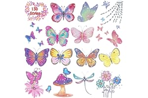 Leesgel Butterfly Glitter Tattoos for Kids, 12 Sheets Temporary Tattoos for Girls Party Bag Fillers Birthday Halloween Decorations, Butterfly Stickers, Fancy Dressing Up Accessories Favours