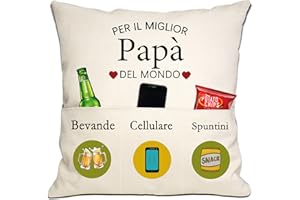 Bommex Papà regalo da figlia figlio miglior papà del mondo Copricuscini 18x18 pollici con 3 tasche per papà regalo di compleanno regalo per la festa del papà regalo di Natale (papà)