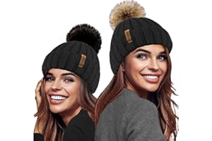 TOSKATOK® Ladies Girls Chunky 3 in 1 Rib Beanie Hat with 2 Interchangeable Large Faux Fur Pompoms