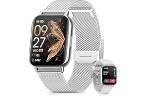 BANLVS Reloj Inteligente Mujer con Llamadas, 1.85" Display Smartwatch Función Femenina, Pulsometro, SpO2, Monitor de Sueño, Podómetro, Calorías IP68 iOS Android Plata, Regalo Mujer
