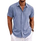 COOFANDY Men's Linen Shirt Short Sleeve Button Down Shirt Regular Fit Casual Shirts Summer Beach Linen Shirt