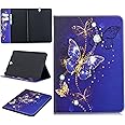 LMFULM® Case for Samsung Galaxy Tab S3 9.7 inch (SM-T820/T825) PU Leather Case Dreamy Blue Butterfly Pattern Stent Function Holster Flip Cover for Galaxy Tab S3 9.7 Tablet PC