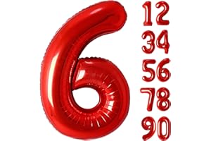 JARTTY Palloncini Numero 6 Rosso Anni Foil 102cm - Palloncino Compleanno 6 - Numeri Gonfiabili Gigante Decorazioni Palloncino Compleanno Festa Femmina Donne