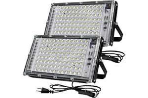 BOSITE Foco LED Exterior 100W, 2 piezas Luz led exterior 6500K Blanco Frío, 10000LM Focos Leds Interior, IP66 Impermeable Proyector leds Exteriores para Garaje Terraza Patio Parque Estadio