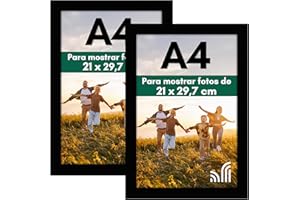 Americanflat A4 Marco de Fotos - MDF Madera Color Negro con Cristal Irrompible y Accesorios para Colgar y Pie - Marco Fotos Pared o Mesa con Visualización Horizontal o Vertical - Juego de 2 Unidades