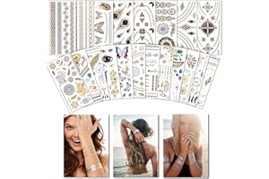 Temporäre Tattoos (Waterproof), 20 Blatt Tattoo aufkleber festival, (400+ Designs) Gold Festival Ausrüstung, Festival Armbänder für Frauen, Mädchen by AniSqui
