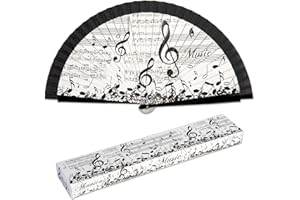 PRACTICDOMUS Ventaglio Pieghevole in Tessuto di Cotone Stampato e Legno. Collezione (Musica)