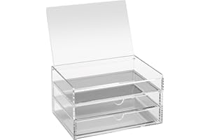 OSCO Przezroczysta akrylowa komoda z 3 szufladami z klapką | przechowywanie pinów | biżuteria | spinacze do papieru | kredki | krótkie długopisy | małe artykuły pa | wys. 10 x szer. 19 x gł.