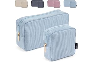 MAGEFY Makeup Tasche klein für Frauen Mädchen, 2 Pcs Reise Kosmetiktasche mit Fächern Cord Kosmetiktasche mit Reißverschluss (Blau)