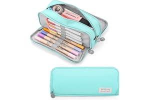 Yordawn Trousse Scolaire Trousse à Crayons Grande Capacité avec 3 Compartiments Trousse Scolaire pour Fille Garcon Femme Scolaires Papeterie Trousse Maquillage Organisateur Cadeau (Bleu Clair)