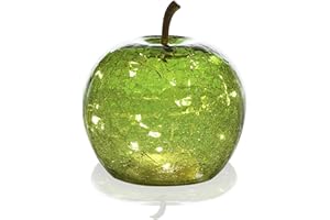 Schlaraffenland LED Dekoapfel POMO Ø16x17 cm aus Glas | Hellgrün | 15 Micro LED's | Timerfunktion 6h | Batteriebetrieben | Garten Deko