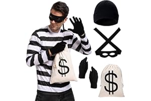 Spooktacular Creations Halloween Juego de disfraces de ladrones para adultos, incluye bolsas de guantes de camisetas y máscara para los ojos para la fiesta de Halloween