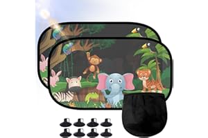 FERRGIA Parasol Coche Bebé,Protección UV,2 Piezas 51x31cm,con 8 Ventosas y Bolsa de Almacenamiento,Cortinillas de Coche con Diseño de Animales,Fácil Instalación,Eliminar sin Dejar Residuos.
