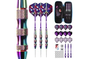 Set de fléchettes CyeeLife avec pointe en métal 22 grammes, 3 pièces de fléchettes professionnelles en acier, 6 tiges en aluminium, 12 ailettes, 20 bagues en caoutchouc anti-perte, 1 taille-crayon, 1