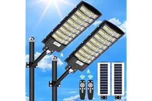 Viugreum Lot de 2 lampadaires solaires d'extérieur 800 W avec capteur de mouvement et télécommande, IP65 étanche, 6 500 K Spot pour stationnement jardin