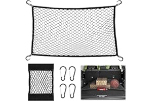 Scettar Rete Bagagliaio Auto 40*60cm Estendibile Fino a 108*72cm e Porta Oggetti per Auto 30*25 cm + 4 Moschettoni, Rete Portaoggetti Elastica Con 4 Ganci per Riporre e Fissare i Bagagli Nel Veicolo