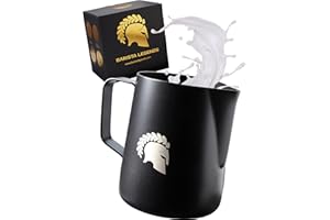 Barista Legends® Milchkännchen Edelstahl Schwarz matt 350ml mit speziellem Latte Art Ausguss für perfekten Milchschaum - Milchschaumkännchen mit Teflon Beschichtung (Schwarz 350ml)