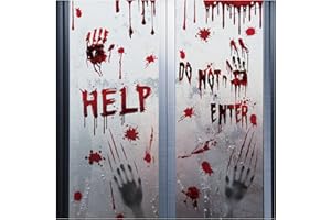 SHOKAN Halloween Decorations - Window Stickers, Bloody Handprint Window Clings, Reusable Walls & Floor Decals, Terrible Party Window Stickers