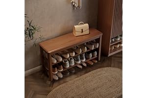 AQIMUELE Small Shoe Bench, Shoe Bench Storage with Seat, Wooden Shoe Rack 2-Tier, for Hallway, Entryway, Living Room, Bedroom, 100cm (Walnut)