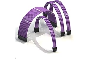 LINKUP - AVA 30cm PSU Cable Extension Sleeved Custom Mod GPU PC Braided w/Comb Kit┃1 x 24 P (20+4)┃1 x 8 P (4+4) CPU┃2 x 8 P (6+2) GPU set┃300mm - Purple