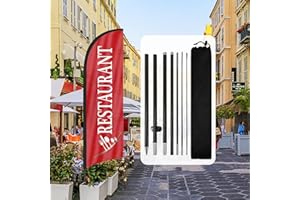 QSUM Restaurant Feather Flag,8FT Restaurant Advertising Swooper Flag with Pole Kit, Ground Spike, Restaurant Signs for Businesses and Storefronts