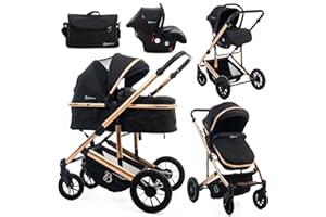 BEBELISSIMO - Poussette combinée trio 3 en 1 - siège auto 0m – landau – dès la naissance – jusqu’à 22kg – Victoire I-Size - Gold