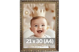 VictoR vintage bildram "Vermeer" svart guld 21 x 30 cm (A4) | Antik barockstil – okrossbart akrylglas – bakpanel av MDF – hem
