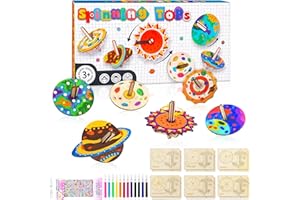 CAIXIANGYU Lot de 12 Toupies en Bois Kit Créatif pour Enfants - Bricolage, Peinture & Planètes - Activités Manuelles Anniversaire -3-12 Ans (Bois)