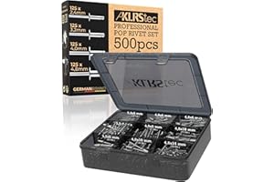 KLRStec Professional Pop Rivets Assortment Kit [500pcs] Aluminum Rivets for Rivet Guns 125pcs Each Size (2,4mm, 3,2mm, 4,0mm, 4,8mm)