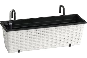 Gartenfreude Jardinière en résine tressée avec Support et système d'irrigation, Blanc, 60 x 19 x 18 cm