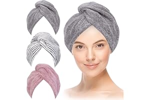 JEFFOUOO 3 Stück Haarturban Mikrofaser, Turban Handtuch mit Knopf, Super Saugfähig Mikrofaser Haarturban Schnelltrocknend, Turban Handtücher für Frauen Mädchen Langes dichte Lockiges Haar