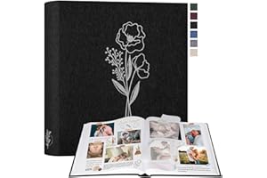 Lanpn Fotoalbum zum Selbstgestalten und Einkleben, Großes Leinen Fotobuch 100 weißen Seiten mit Pergamin Trennblätter Fasst 9x13cm 10x15cm 13x18cm Fotos (Schwarz, 30x33,5 cm)