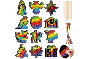 DPKOW 36 Christmas Nativity Scratch Art for Kids, Rainbow Scratch Art Paper for Nativity Scene Kids Children Arts and Crafts, Scratch Art Party Bag Fillers Christmas Nativity Scratch Cards Ornament