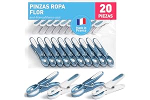 culiclean Pinza Ropa Flor 20 Piezas, Azul-Blanco/Blanco-Azul, Fuertes, Pinzas Ropa Que Non Dejan Marca