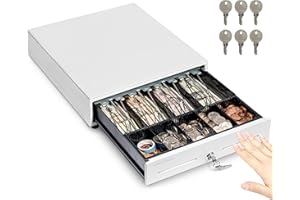 VOLCORA 13" Manual Push Open Cash Register Drawer for Point of Sale (POS) System, White Heavy Duty Till with 4 Bills and 5 Coin Slots, Key Lock with Fully Removable Money Tray and Double Media Slots