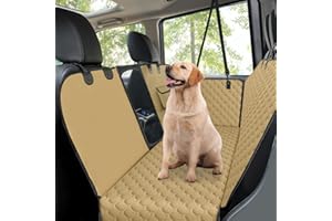 Taygeer Koc dla psa na tylne siedzenie samochodu, odporny na zarysowania i wodoodporny, z osłonami bocznymi i okienkiem (uniwersalny, do samochodu, vana SUVa, khaki)