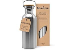 Bambaw Stainless Steel Metal 1 Litre Water Bottle for Sports, Gym | Multi-purpose, Plastic Free and Leakproof