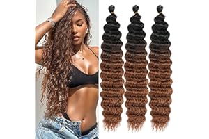 Samtress Ocean Wave Crochet Hair 3 Packs Deep Wave Curly Braiding Hair Extensions 18 Inch Deep Twist Crochet Braidis Curly Wavy Hair for Boho Braids Synthetic for Women (#RS30)