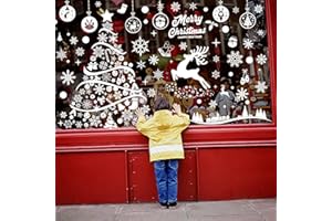 TOMEEK Stickers Autocollants Fenêtre Noël Grand Sapin Double Face Décoration DIY Statique PVC Réutilisables (Blanc)