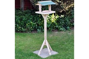 Kingfisher Wooden Wild Bird Table House, Traditional Freestanding Garden Feeding Station by Happy Beaks