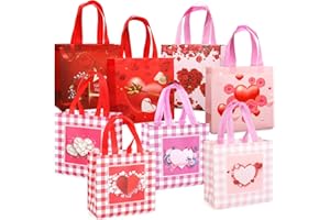 PARSUP 8PCS Happy Valentines Day Reusable Gift Bags, Treat Bags with Handles, Valentines Day Party Bags, Multifunctional Non-Woven Valentines Bags for Gifts Wrapping, Valentines Party Supplies, 23×22×11cm