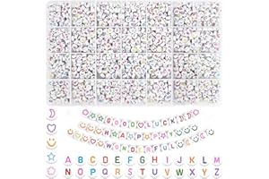 HOLDLEAF - 1400 cuentas de letras coloridas 7 mm para pulsera, alfabeto A-Z y Smiley Corazón, redondas para manualidades