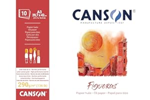 CANSON Figueras - Bloc 10 feuilles de papier huile - Grain toile de lin - 29,7 x 42 cm - 290g/m² - Blanc, A3